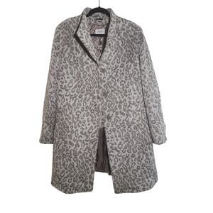 Cinzia Rocca Icon Gray Leopard Slant Pockets Crossover Collar Coat US 18  0